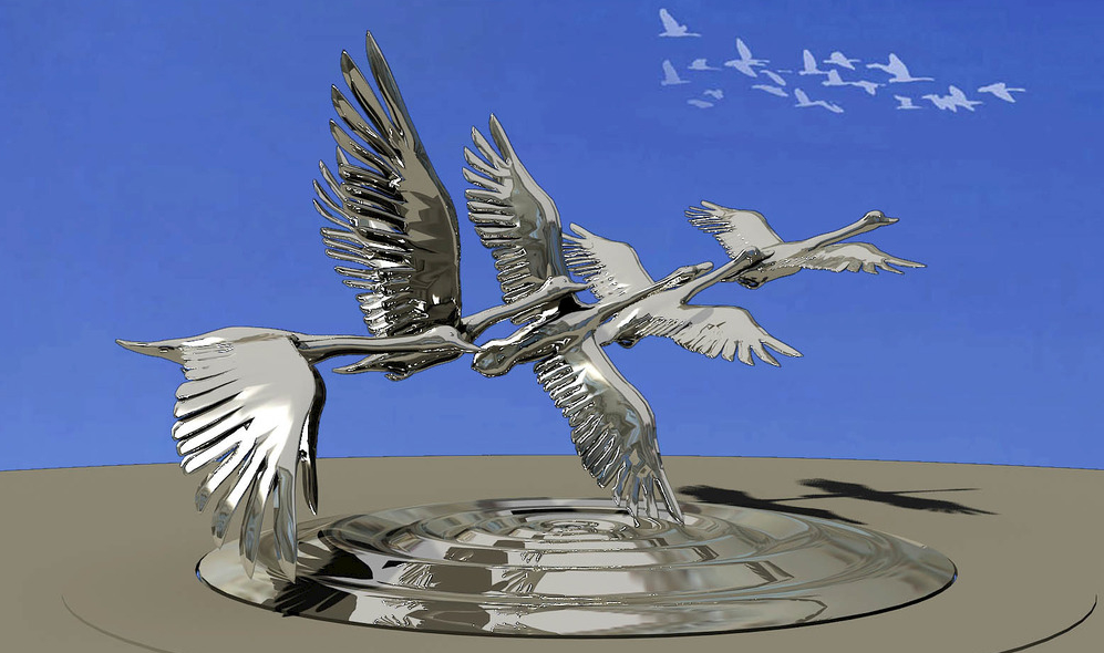 不锈钢镜面仙鹤雕塑，仙鹤飞翔雕塑