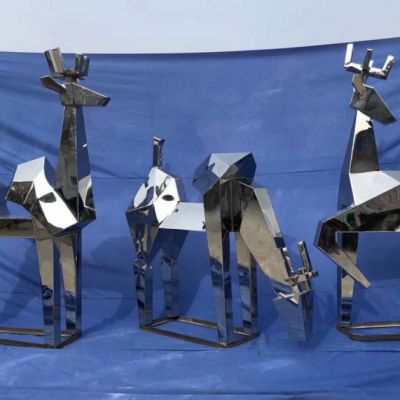 不锈钢切面鹿雕塑，抽象鹿雕塑，园林鹿雕塑厂家定制