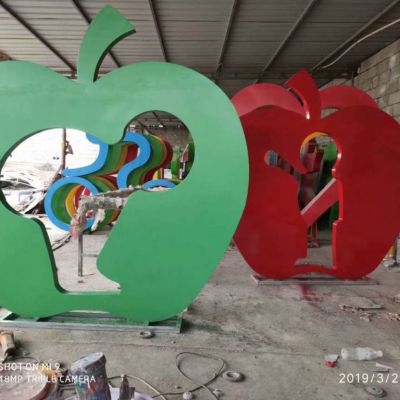 苹果造型剪影雕塑 不锈钢抽象苹果雕塑 园林摆件